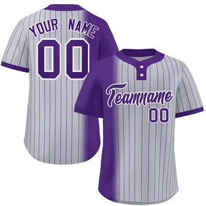 Custom Purple Gray Gradient Stripe Fashion Authentic Two-Button Baseball Jersey