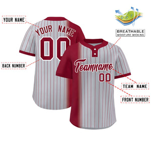 Custom Crimson Gray Gradient Stripe Fashion Authentic Two-Button Baseball Jersey