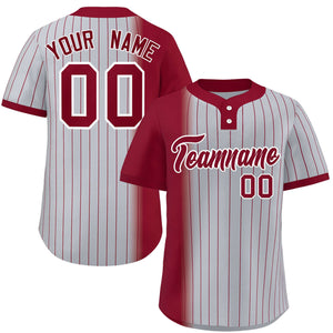 Custom Crimson Gray Gradient Stripe Fashion Authentic Two-Button Baseball Jersey