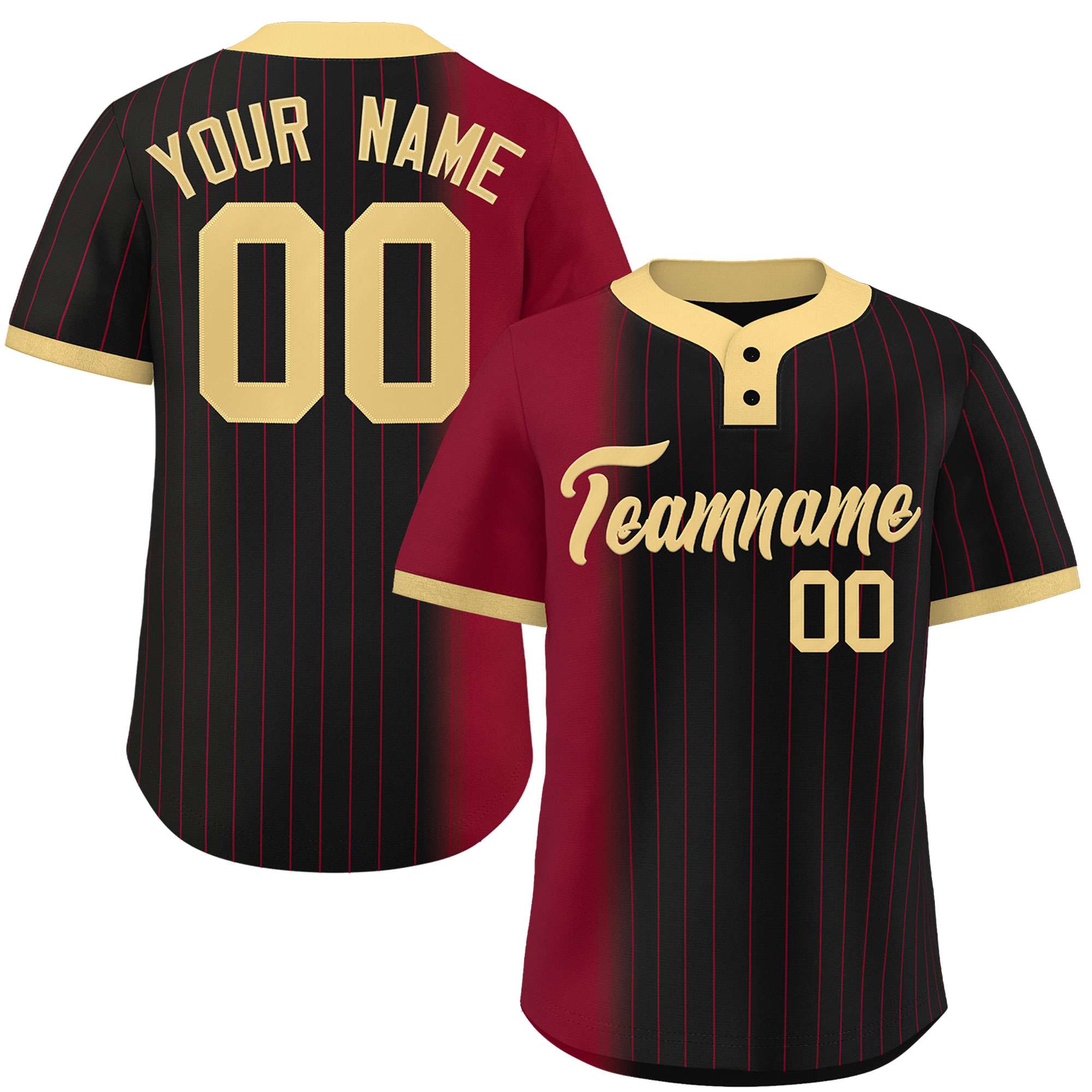 Custom Crimson Black-Khaki Gradient Stripe Fashion Authentic Two-Button Baseball Jersey