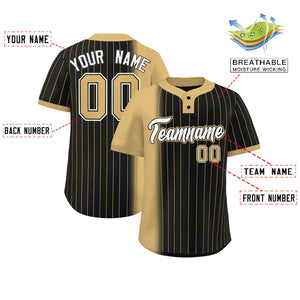 Custom Old Gold Black Gradient Stripe Fashion Authentic Two-Button Baseball Jersey