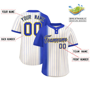 Custom Royal Cream Gradient Stripe Fashion Authentic Two-Button Baseball Jersey