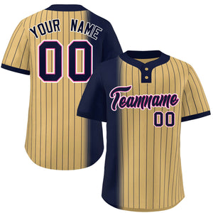 Custom Navy Old Gold Gradient Stripe Fashion Authentic Two-Button Baseball Jersey