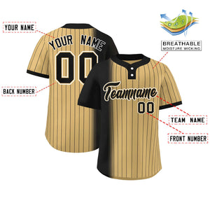 Custom Black Old Gold Gradient Stripe Fashion Authentic Two-Button Baseball Jersey