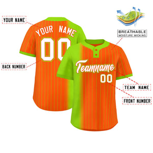 Custom Neon Green Orange Gradient Stripe Fashion Authentic Two-Button Baseball Jersey