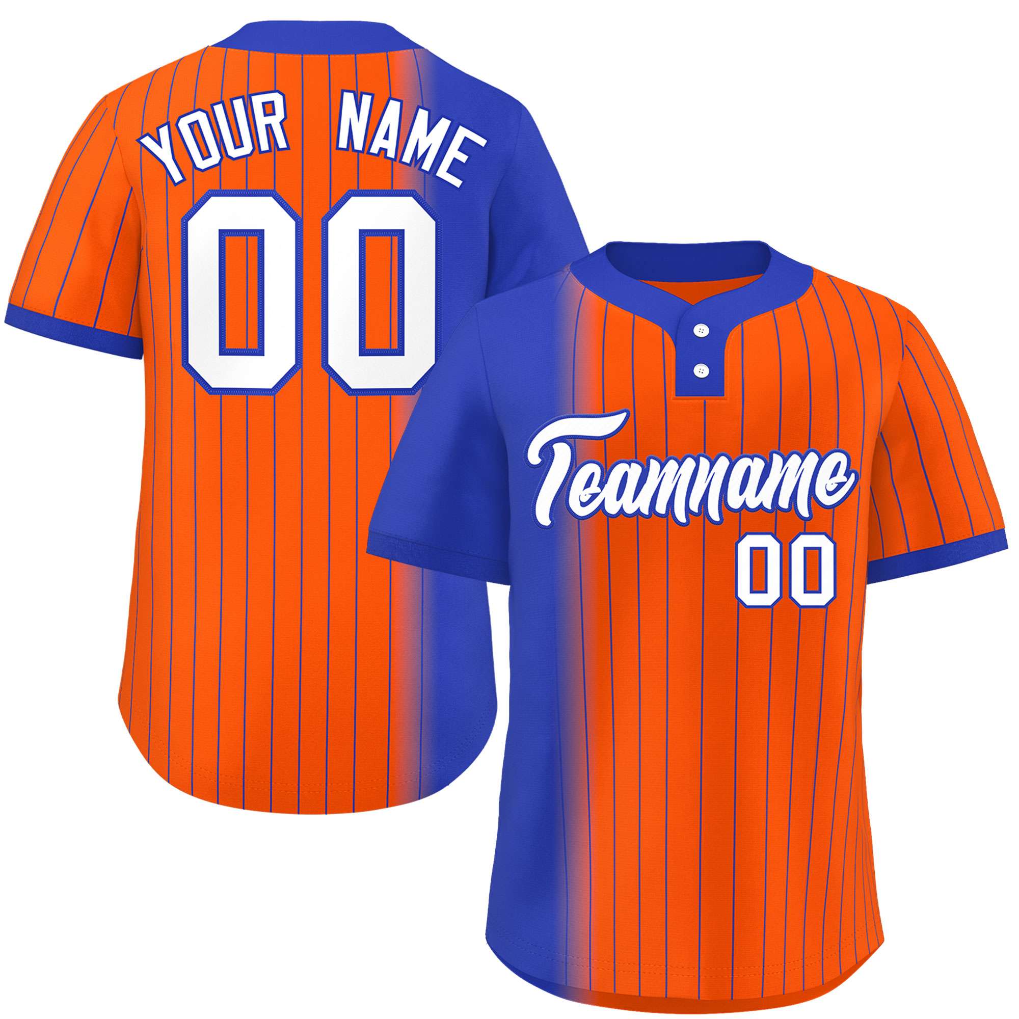 Custom Royal Orange Gradient Stripe Fashion Authentic Two-Button Baseball Jersey