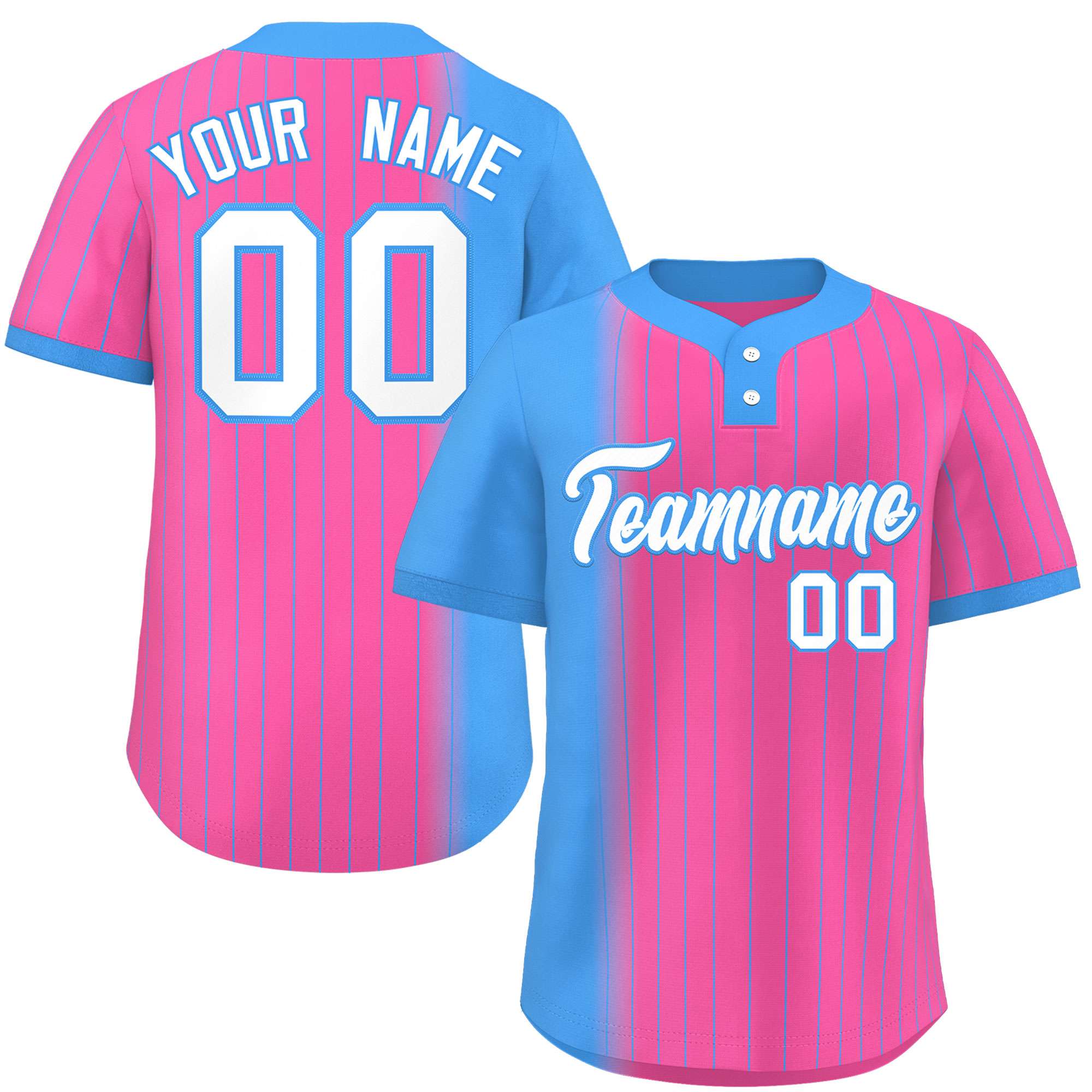 Custom Powder Blue Pink Gradient Stripe Fashion Authentic Two-Button Baseball Jersey