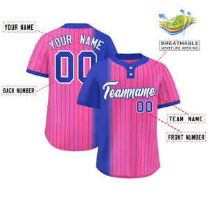 Custom Royal Pink Gradient Stripe Fashion Authentic Two-Button Baseball Jersey