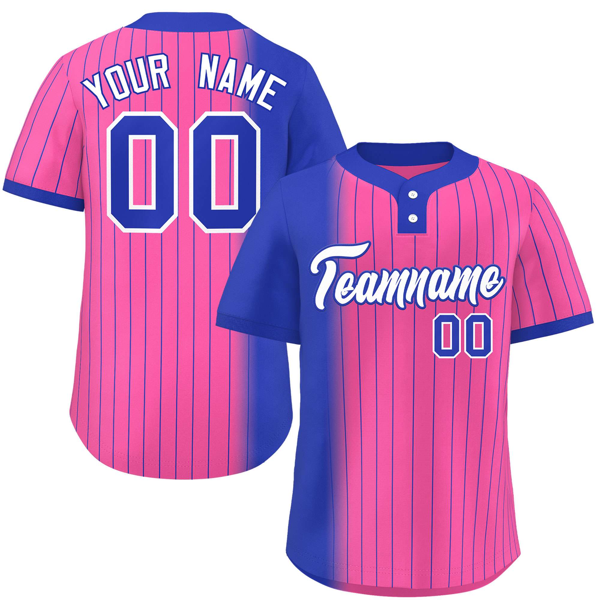 Custom Royal Pink Gradient Stripe Fashion Authentic Two-Button Baseball Jersey