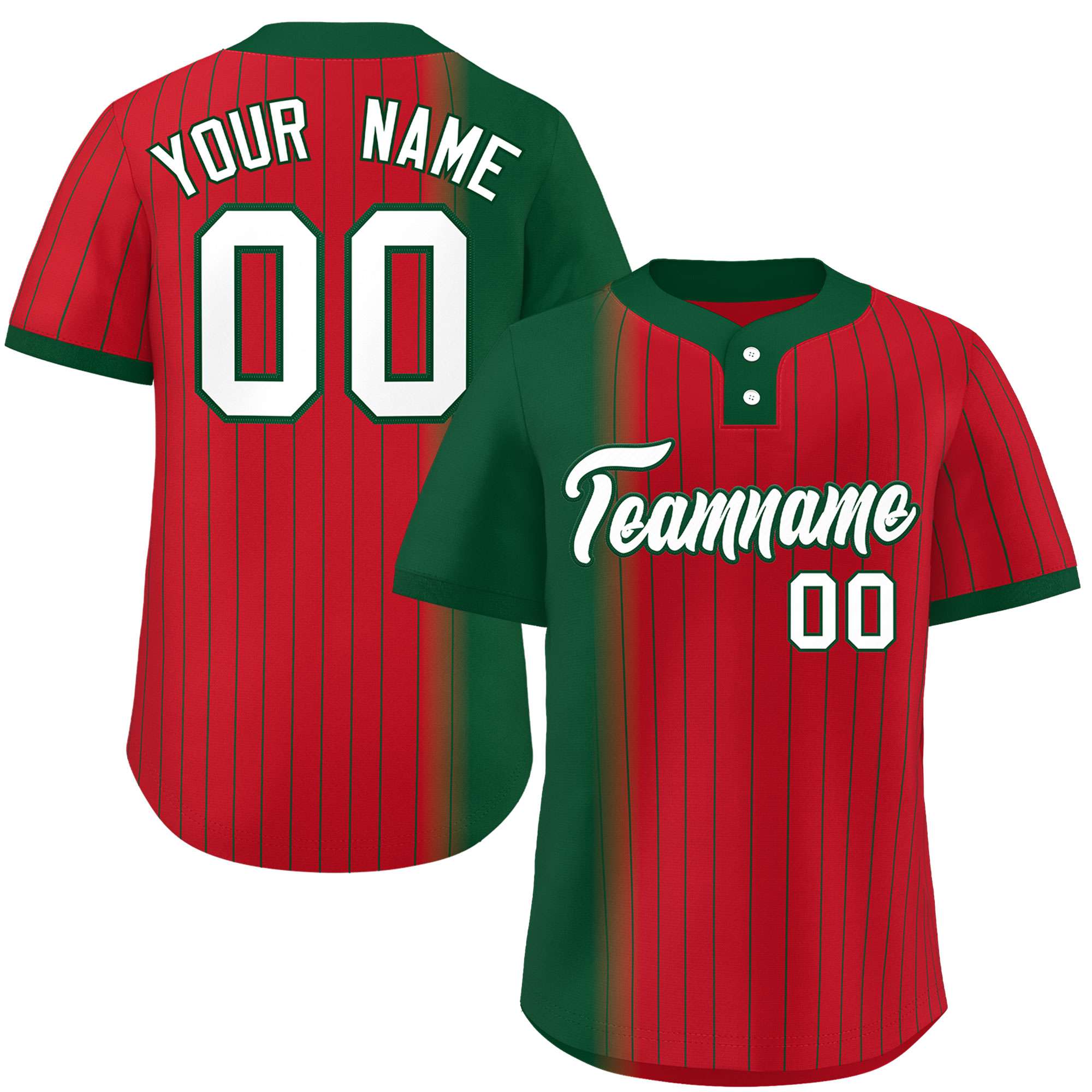 Custom Green Red Gradient Stripe Fashion Authentic Two-Button Baseball Jersey