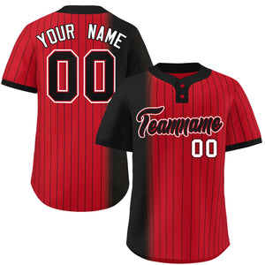 Custom Black Red Gradient Stripe Fashion Authentic Two-Button Baseball Jersey