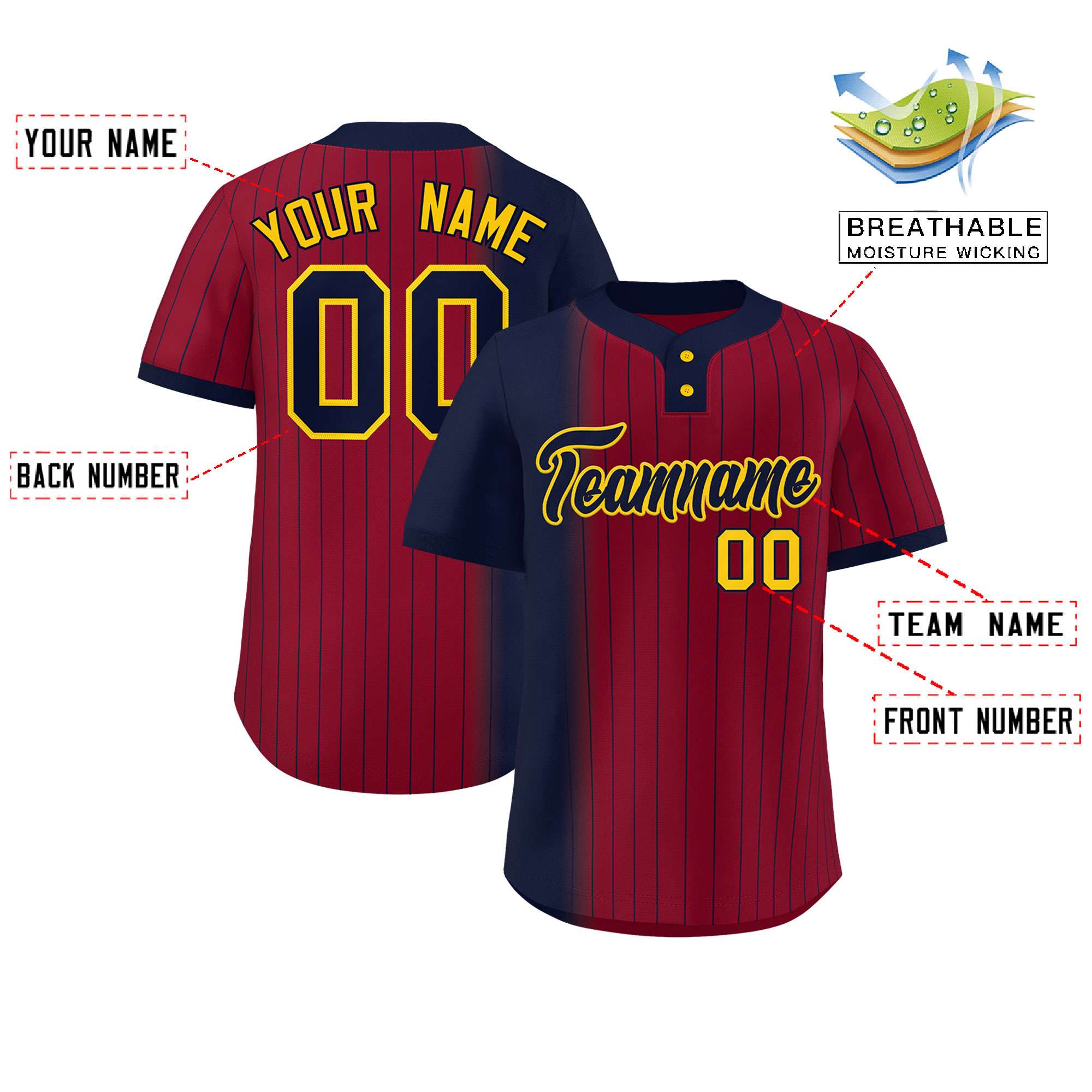 Custom Navy Crimson Gradient Stripe Fashion Authentic Two-Button Baseball Jersey