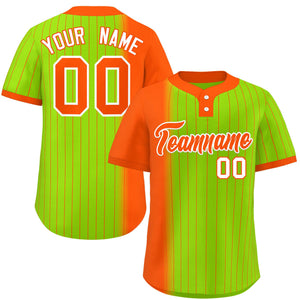 Custom Orange Neon Green Gradient Stripe Fashion Authentic Two-Button Baseball Jersey