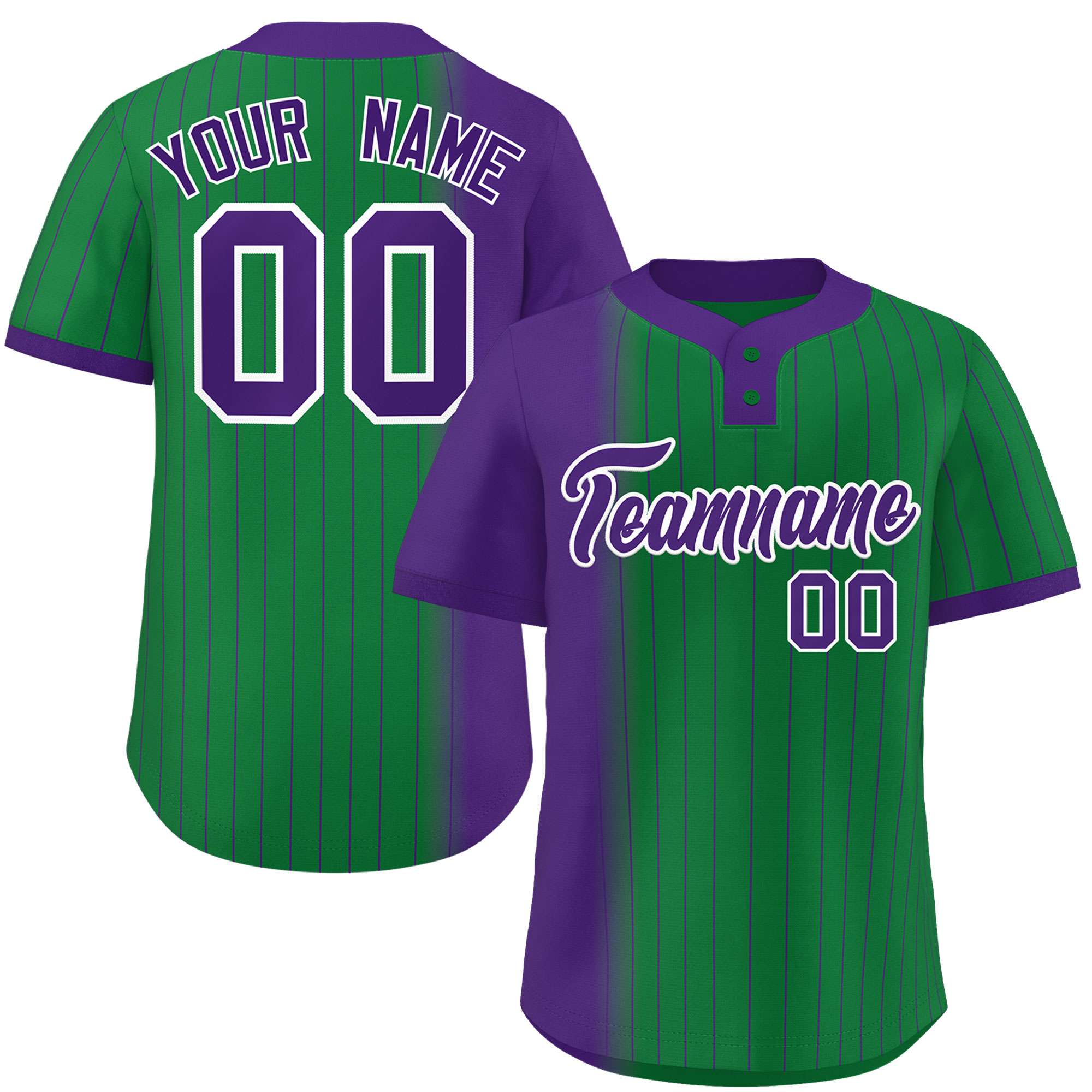 Custom Purple Kelly Green Gradient Stripe Fashion Authentic Two-Button Baseball Jersey