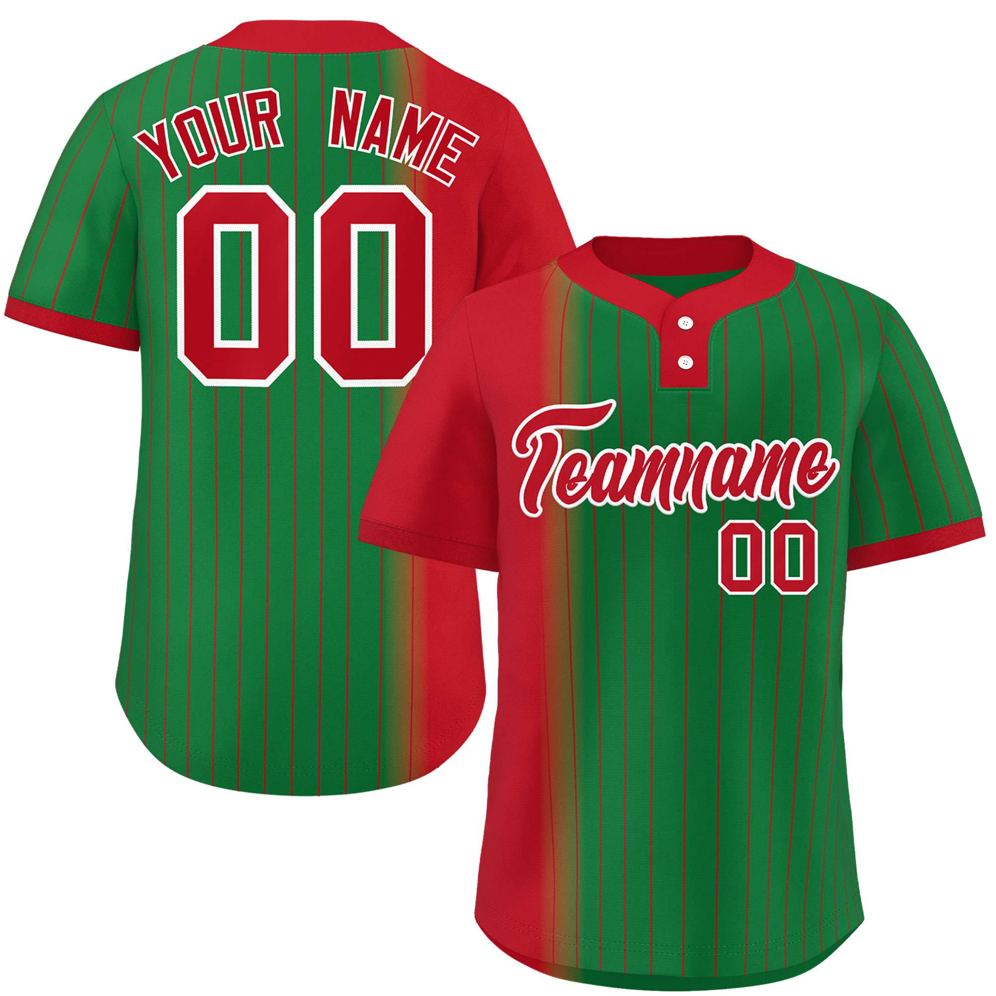 Custom Red Kelly Green Gradient Stripe Fashion Authentic Two-Button Baseball Jersey