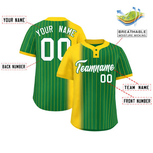 Custom Gold Kelly Green Gradient Stripe Fashion Authentic Two-Button Baseball Jersey