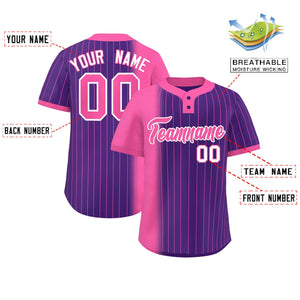 Custom Pink Purple Gradient Stripe Fashion Authentic Two-Button Baseball Jersey