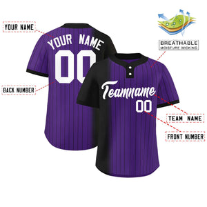 Custom Black Purple Gradient Stripe Fashion Authentic Two-Button Baseball Jersey