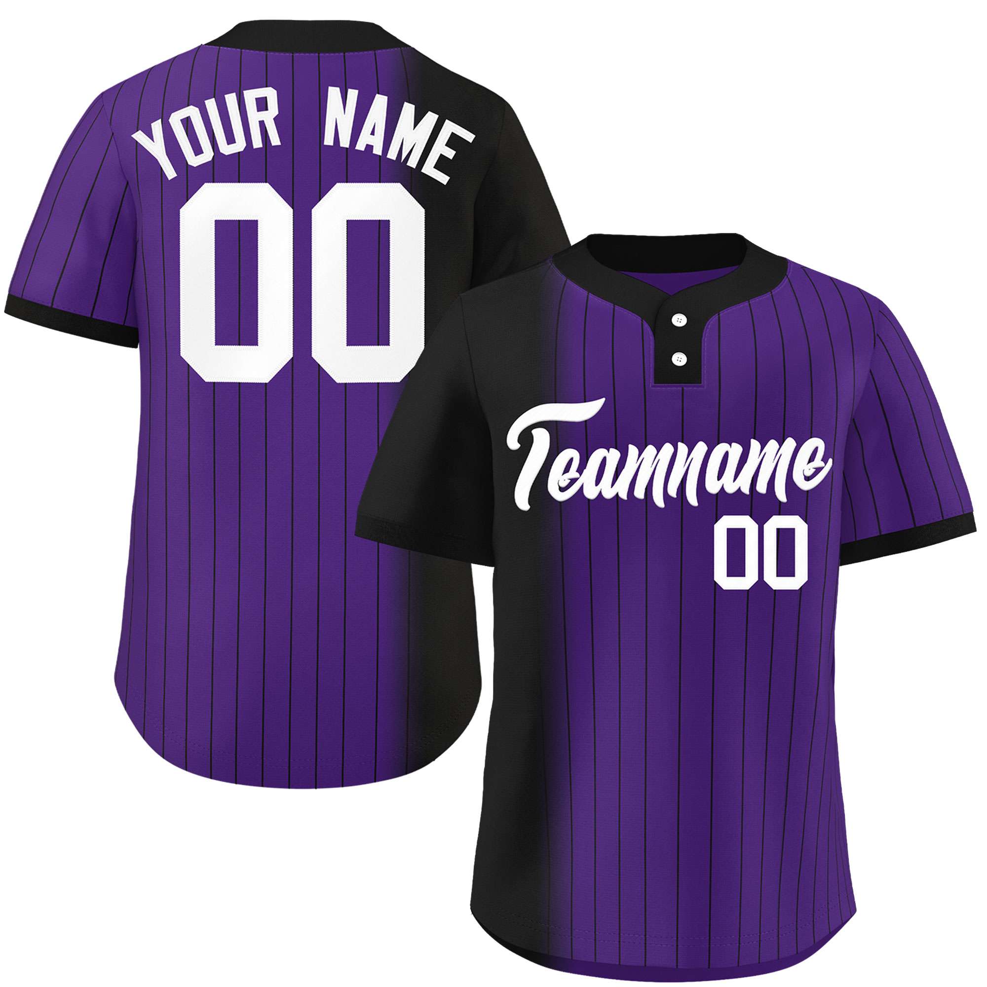 Custom Black Purple Gradient Stripe Fashion Authentic Two-Button Baseball Jersey