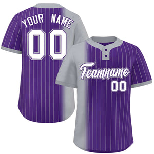 Custom Gray Purple Gradient Stripe Fashion Authentic Two-Button Baseball Jersey