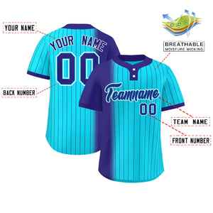 Custom Violet Sky Blue Gradient Stripe Fashion Authentic Two-Button Baseball Jersey