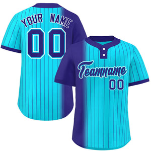 Custom Violet Sky Blue Gradient Stripe Fashion Authentic Two-Button Baseball Jersey