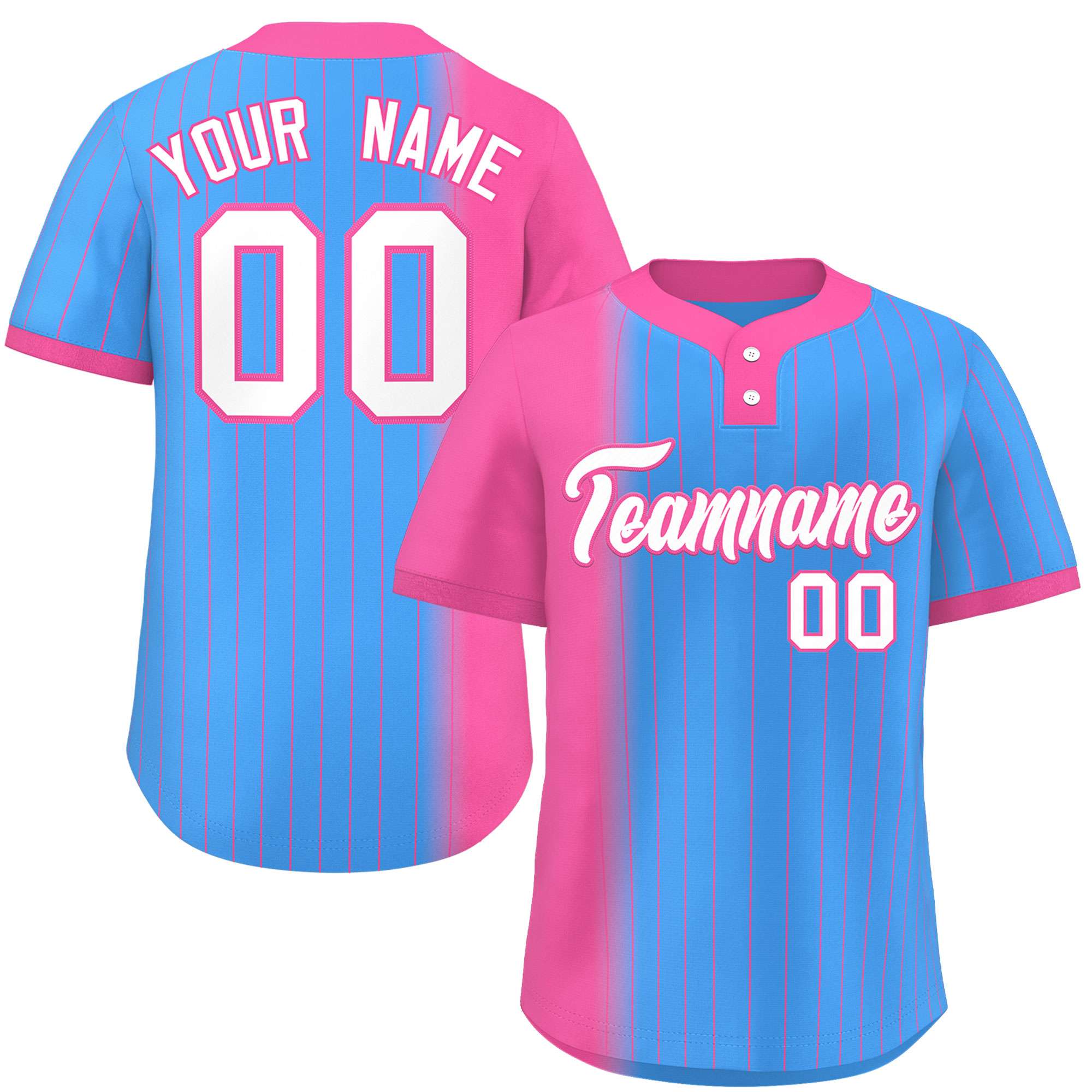 Custom Pink Powder Blue Gradient Stripe Fashion Authentic Two-Button Baseball Jersey