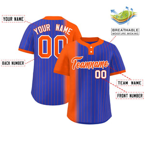 Custom Orange Royal Gradient Stripe Fashion Authentic Two-Button Baseball Jersey