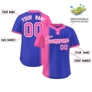 Custom Pink Royal Gradient Stripe Fashion Authentic Two-Button Baseball Jersey