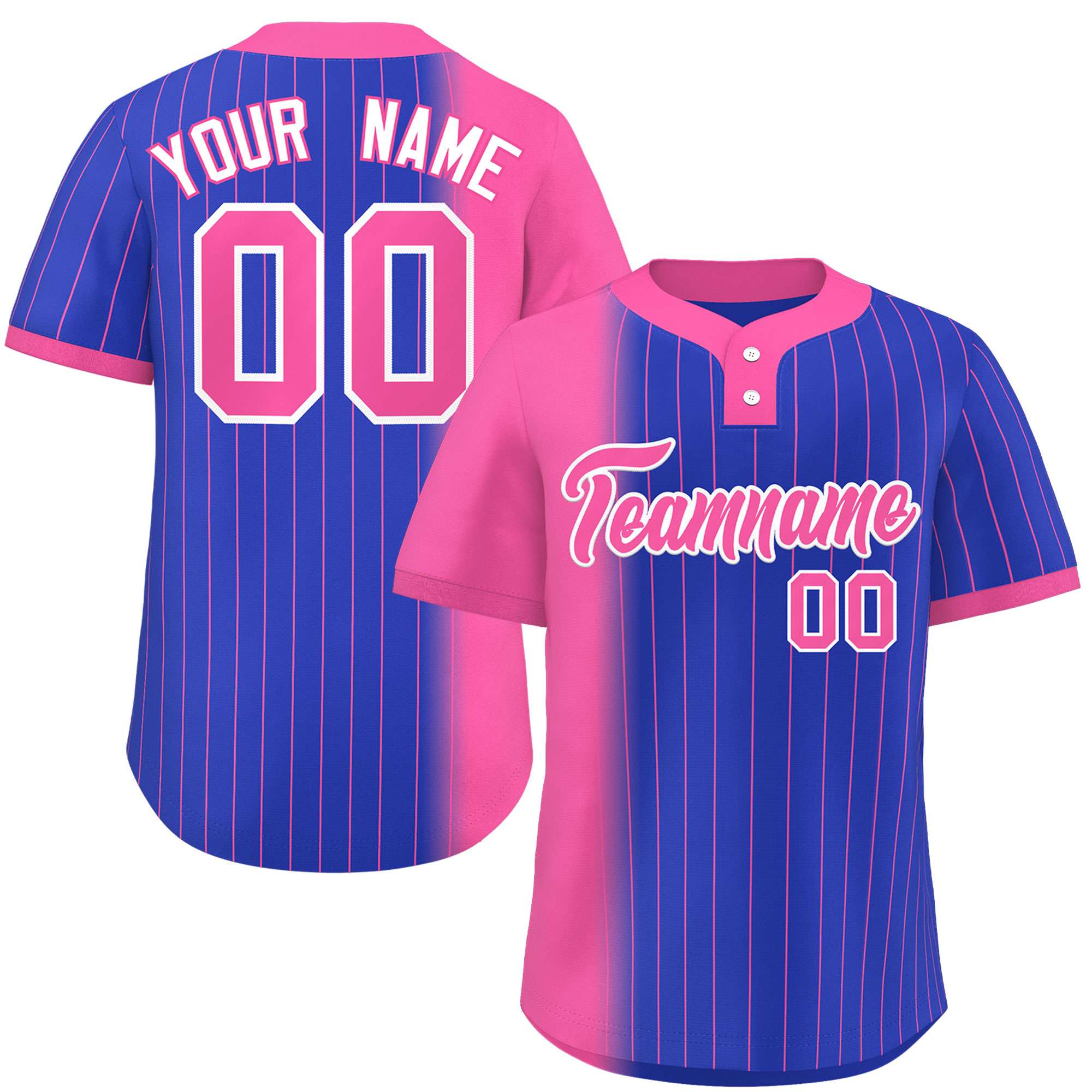 Custom Pink Royal Gradient Stripe Fashion Authentic Two-Button Baseball Jersey