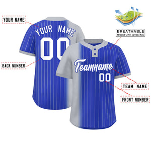 Custom Gray Royal Gradient Stripe Fashion Authentic Two-Button Baseball Jersey