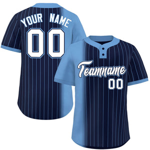 Custom Light Blue Navy Gradient Stripe Fashion Authentic Two-Button Baseball Jersey