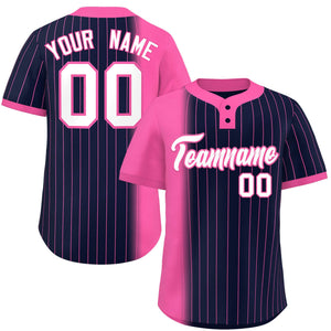 Custom Pink Navy Gradient Stripe Fashion Authentic Two-Button Baseball Jersey