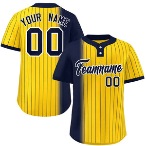 Custom Navy Gold Gradient Stripe Fashion Authentic Two-Button Baseball Jersey