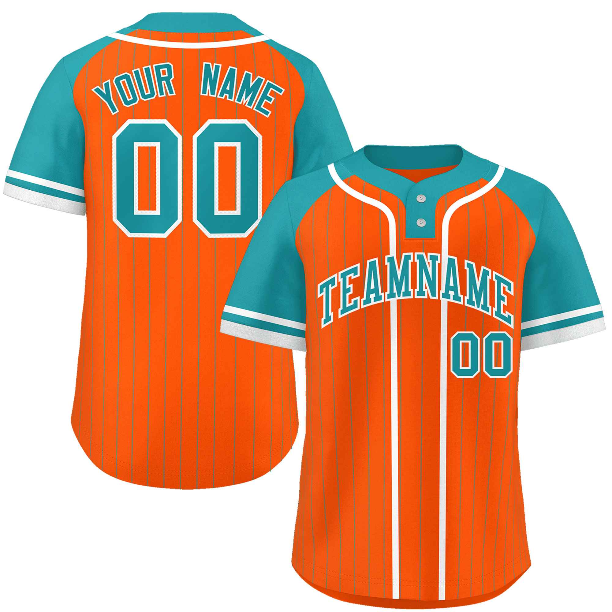 Custom Orange Aqua-White Stripe Fashion Raglan Sleeves Authentic Two-Button Baseball Jersey