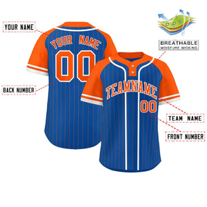 Custom Royal Orange-White Stripe Fashion Raglan Sleeves Authentic Two-Button Baseball Jersey