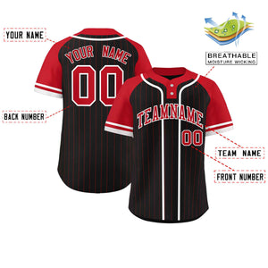 Custom Black Red-White Stripe Fashion Raglan Sleeves Authentic Two-Button Baseball Jersey