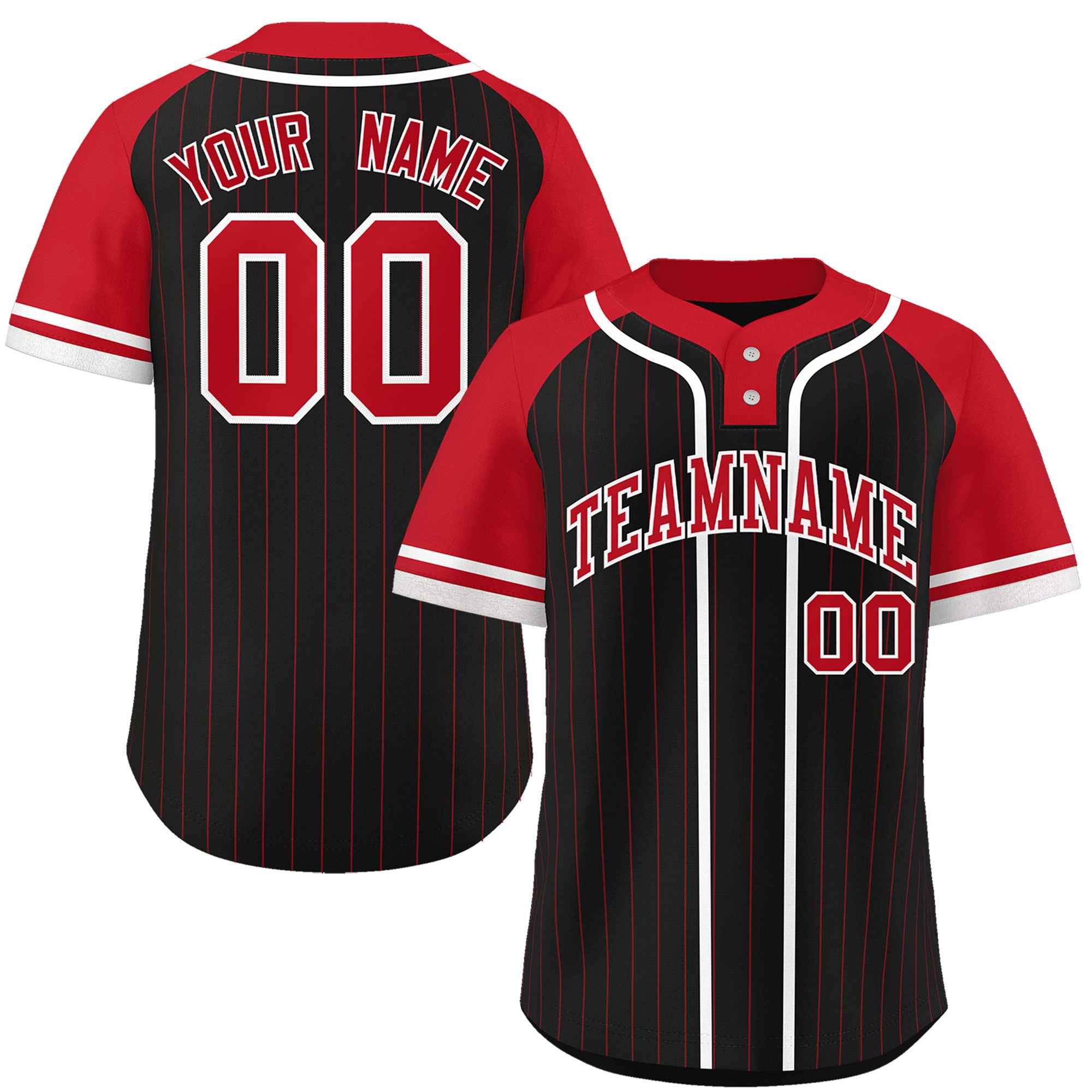 Custom Black Red-White Stripe Fashion Raglan Sleeves Authentic Two-Button Baseball Jersey