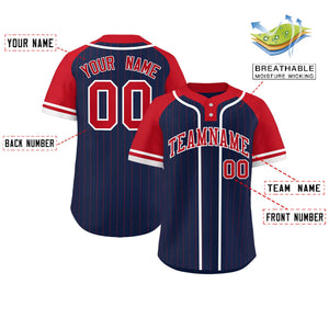 Custom Navy Red-White Stripe Fashion Raglan Sleeves Authentic Two-Button Baseball Jersey