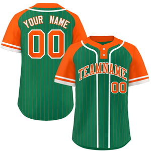 Custom Kelly Green Orange-White Stripe Fashion Raglan Sleeves Authentic Two-Button Baseball Jersey