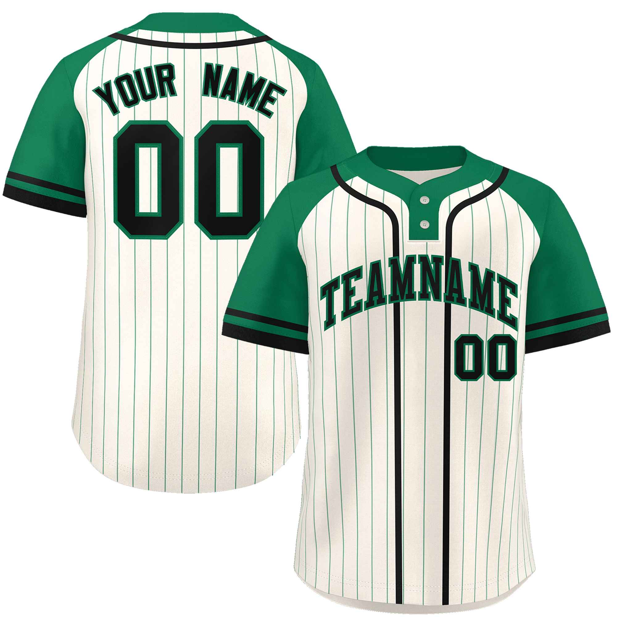 Custom Cream Kelly Green-Black Stripe Fashion Raglan Sleeves Authentic Two-Button Baseball Jersey