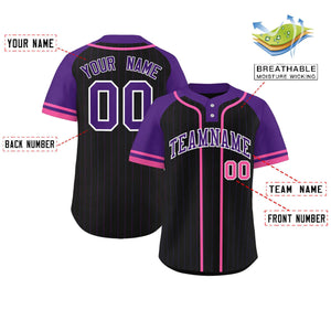 Custom Black Purple-Pink Stripe Fashion Raglan Sleeves Authentic Two-Button Baseball Jersey