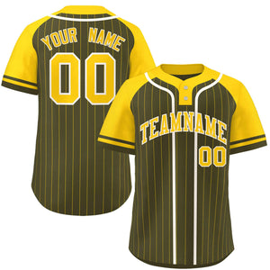 Custom Olive Gold-White Stripe Fashion Raglan Sleeves Authentic Two-Button Baseball Jersey