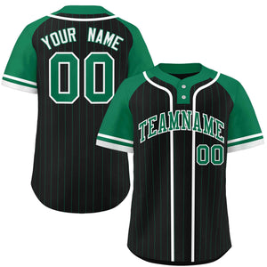 Custom Black Kelly Green-White Stripe Fashion Raglan Sleeves Authentic Two-Button Baseball Jersey