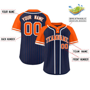 Custom Navy Orange-White Stripe Fashion Raglan Sleeves Authentic Two-Button Baseball Jersey