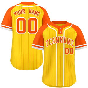 Custom Gold Orange-White Stripe Fashion Raglan Sleeves Authentic Two-Button Baseball Jersey