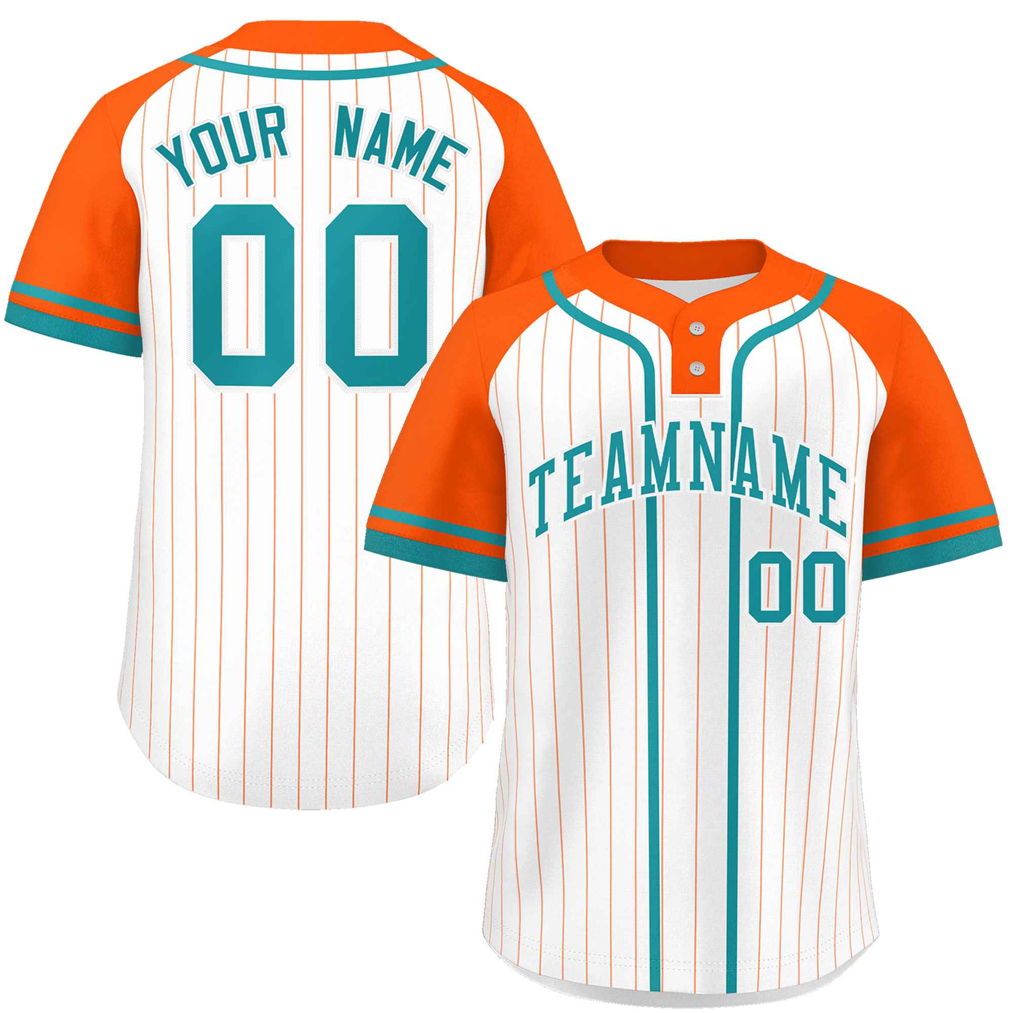 Custom White Orange-Aqua Stripe Fashion Raglan Sleeves Authentic Two-Button Baseball Jersey