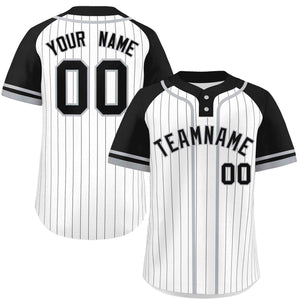 Custom White Black-Gray Stripe Fashion Raglan Sleeves Authentic Two-Button Baseball Jersey