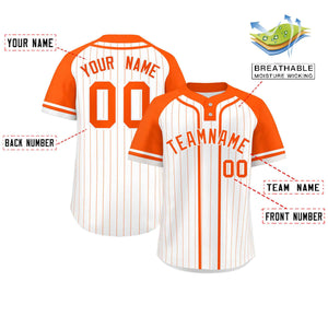 Custom White Orange Stripe Fashion Raglan Sleeves Authentic Two-Button Baseball Jersey