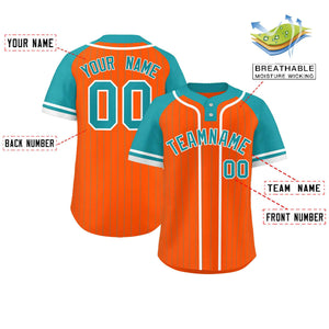 Custom Orange Aqua-White Stripe Fashion Raglan Sleeves Authentic Two-Button Baseball Jersey